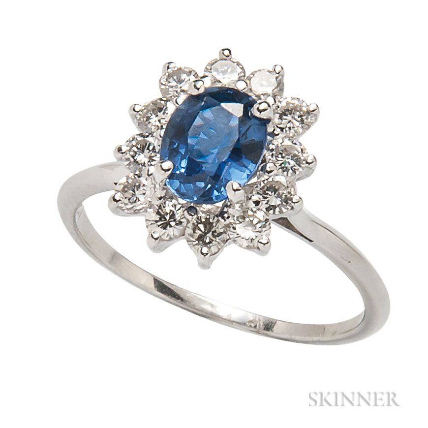 18kt White Gold, Sapphire, and Diamond Ring 3215T, 1210 | Skinner